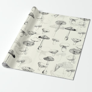Papier Cadeau Champignons Vintages noirs blancs