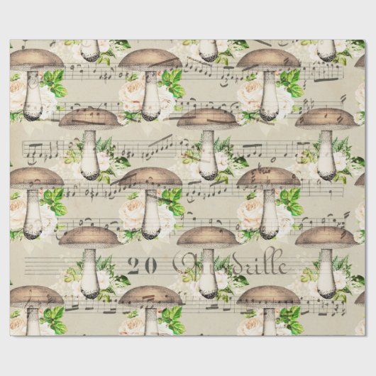 Papier Cadeau Champignons Woodland Antique Boletus Notes musical (Plat)