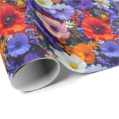 Papier Cadeau Champs de fleurs colorés (Coin rond)