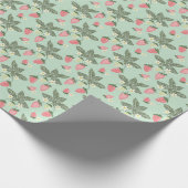 Papier Cadeau Champs de fraises rose et vert (Coin)