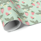 Papier Cadeau Champs de fraises rose et vert (Coin rond)