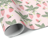 Papier Cadeau Champs de fraises rose et vert (Coin rond)