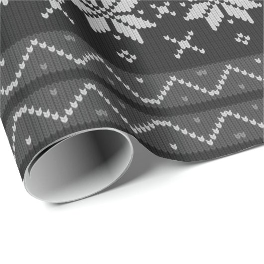 Papier Cadeau Chandail de Noël Knit scandinave gris noir (Coin rond)