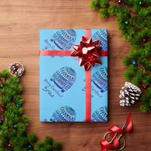 Papier Cadeau Chandail de Noël moche bleu motif sur mesure
