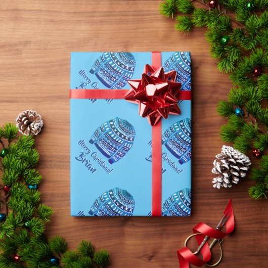 Papier Cadeau Chandail de Noël moche bleu motif sur mesure (Cadeau de vacances)