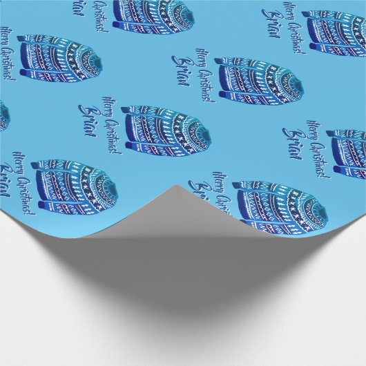 Papier Cadeau Chandail de Noël moche bleu motif sur mesure (Coin)