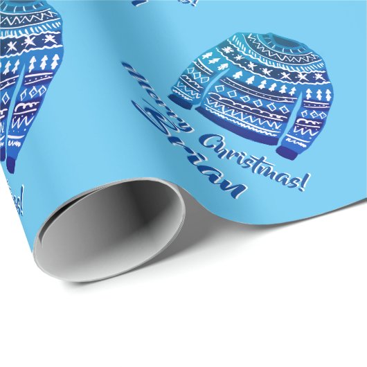 Papier Cadeau Chandail de Noël moche bleu motif sur mesure (Coin rond)