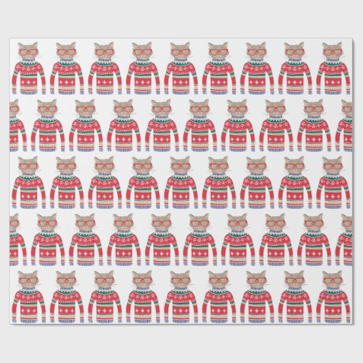 Papier Cadeau Chandail de Noël moche, mignon Amoureux des chats (Plat)