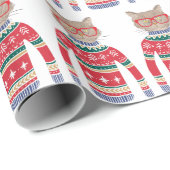 Papier Cadeau Chandail de Noël moche, mignon Amoureux des chats (Coin rond)