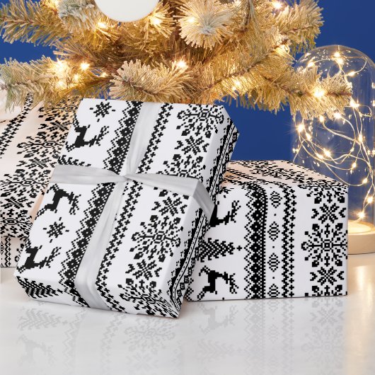 Papier Cadeau Chandail de Noël noir blanc clair motif (Vacances)