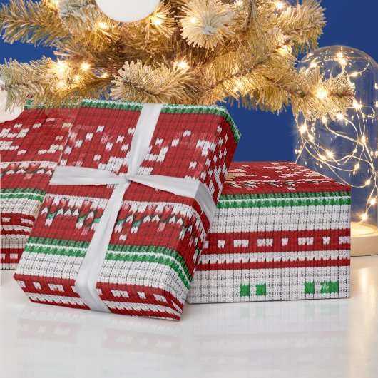 Papier Cadeau Chandail de Noël rouge, vert, blanc (Vacances)