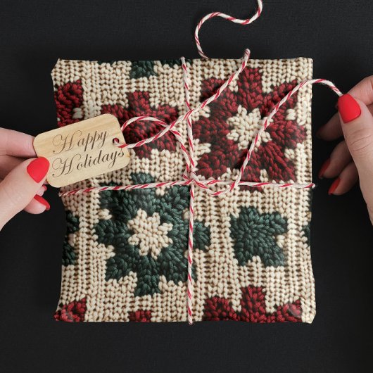 Papier Cadeau Chandail de Noël vert rouge rétro