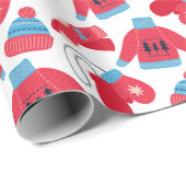 Papier Cadeau Chandail d'hiver Rouge Bleu Blanc Noël (Coin rond)