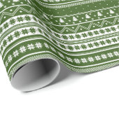 Papier Cadeau Chandail nordique blanc et vert Motif de Noël (Coin rond)