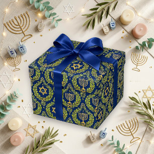 Papier Cadeau Chandelier bleu or Hanukkah Menorah