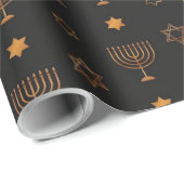 Papier Cadeau Chandeliers juifs en or Étoiles de David Hanoukka (Coin rond)