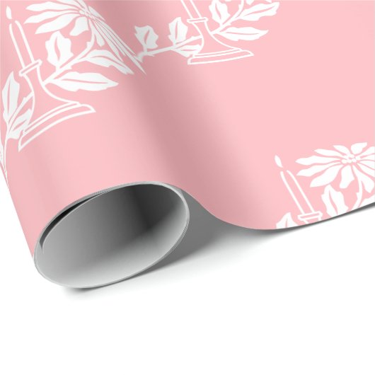 Papier Cadeau Chandelle de Noël rose élégant et élégant Poinsett (Coin rond)