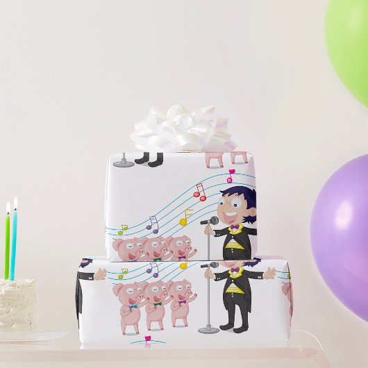 Papier Cadeau Chant de garçon avec chorale à trois cochons