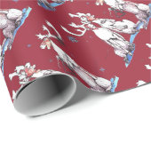 Papier Cadeau Chanter Caribou Noël Rouge (Coin rond)