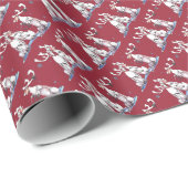 Papier Cadeau Chanter Caribou Noël Rouge (Coin rond)