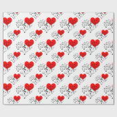 Papier Cadeau Chanter Motif de coeur. Coeurs rouges, notes noire (Plat)