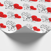 Papier Cadeau Chanter Motif de coeur. Coeurs rouges, notes noire (Coin)