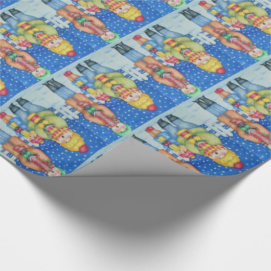 Papier Cadeau chanteurs de carol dans la neige à noël (Coin)