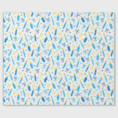 Papier Cadeau Chanukah bougies brûlant blanc bleu or (Plat)