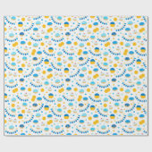 Papier Cadeau Chanukah Dreidels Doughnut Gold Blue White (Plat)