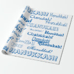 Papier Cadeau Chanukah O'Hannukah Papier d'enveloppement bleu et<br><div class="desc">Utilisez ce papier d'emballage Chanukah amusant pour des cadeaux sur chaque nuit de Hannukah. Les êtres chers s'amuseront avec ce papier,  qu'ils attendent que les bougies se brûlent et se demandent ce qu'il y a à l'intérieur,  ou qu'ils déchirent les bonbons.</div>
