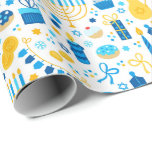 Papier Cadeau Chanukah Party Blue or blanc Menorah Gelt Cookie<br><div class="desc">Ajoutez un peu de couleur de vacances et pétillez avec ce design amusant de papier d'emballage Chanukah. Convient aux enfants ou aux adultes, aux entreprises ou aux besoins d'enveloppement de cadeaux de famille. Il y a des sacs-cadeaux, du papier-mouchoir et du ruban pour un look Chanukah complet, ou vous pouvez...</div>