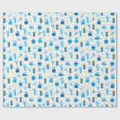 Papier Cadeau Chanukah présente des cadeaux avec des vaches Bleu (Plat)