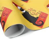 Papier Cadeau Chapeau de Noël de Santa Le Chat Noir (Coin rond)