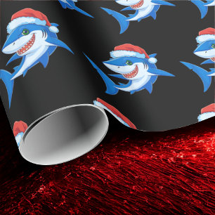 Papier Cadeau Chapeau de Noël de Santa Shark Ocean Cadeau