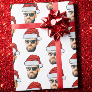 Papier Cadeau Chapeau de Père Noël à visage drôle personnalisé P