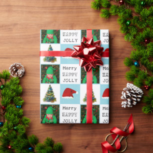 Papier Cadeau Chapeau de Père Noël Arbre de Noël Joyeux Famille