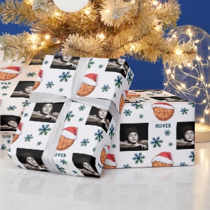 Papier Cadeau Chapeau de Père Noël en flocon de neige Basketball