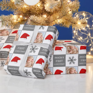 Papier Cadeau Chapeau de Père Noël flocon de neige pour la premi