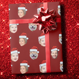 Papier Cadeau Chapeau de Père Noël personnalisé Famille Visage 4