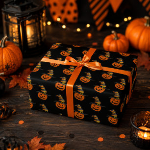 Papier Cadeau Chapeau de sorcière de citrouille effrayant mignon
