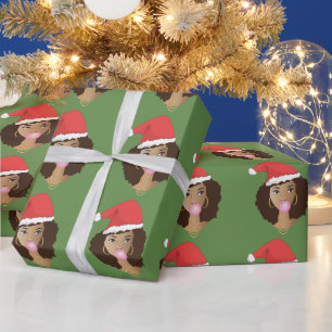 Papier Cadeau Chapeaux de Noël, Femmes noires, vert Bubblegum