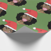 Papier Cadeau Chapeaux de Noël, Femmes noires, vert Bubblegum (Coin)