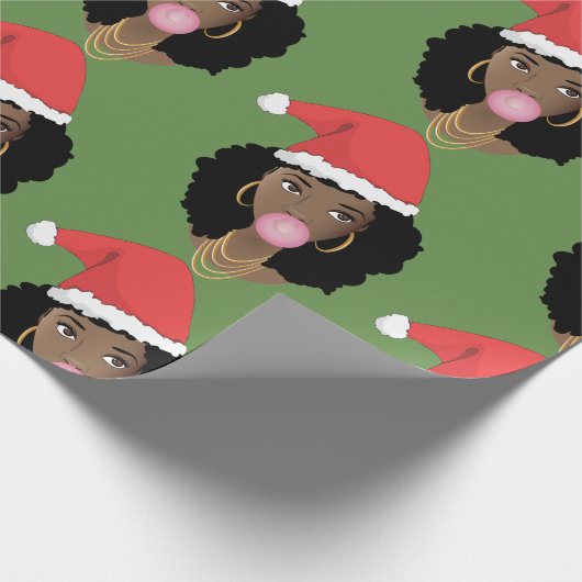 Papier Cadeau Chapeaux de Noël, Femmes noires, vert Bubblegum (Coin)