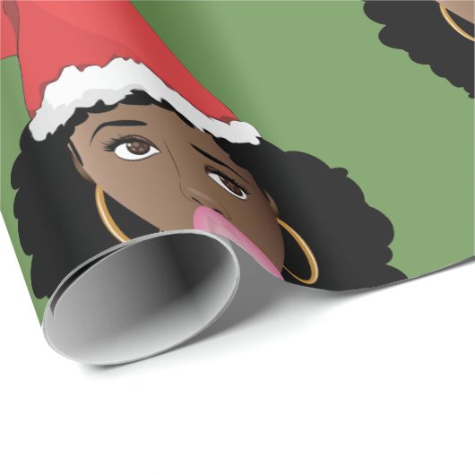 Papier Cadeau Chapeaux de Noël, Femmes noires, vert Bubblegum (Coin rond)