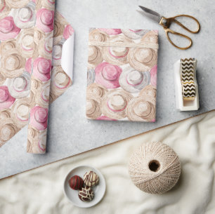 Papier Cadeau Chapeaux de paille blancs crème rose Anniversaire