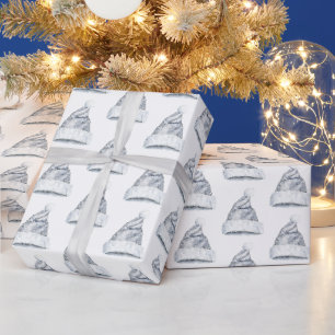 Papier Cadeau Chapeaux de Père Noël argentés rustiques clinquant