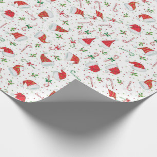 Papier Cadeau Chapeaux de Père Noël et Cannes de Bonbon