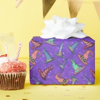 Papier Cadeau Chapeaux de sorcière d'Halloween sur fond violet