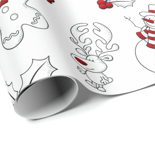 Papier Cadeau Chaque caractère de Noël Rouge et Blanc (Coin rond)