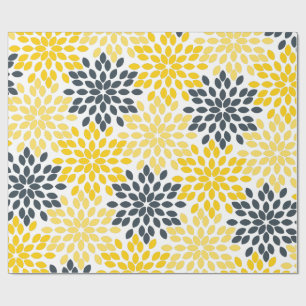 Papier Cadeau Charbon jaune et gris Moderne Floral
